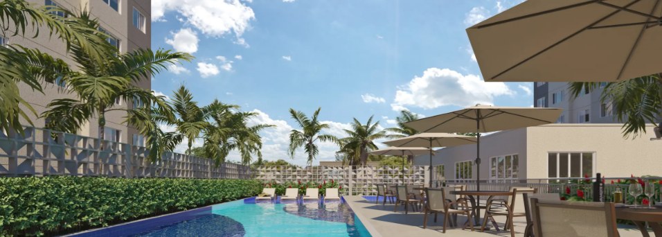Perspectiva da piscina do empreendimento Conquista Clube Butantã